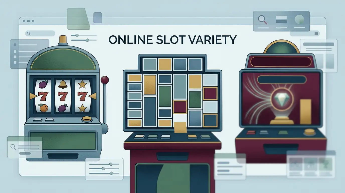 Slot-machine formats representing progressive jackpots, Megaways-style grids and classic three-reel games
